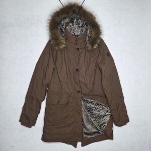 Hollister Heritage Collection Faux Fur Teddy Lined Parka Jacket Medium Brown